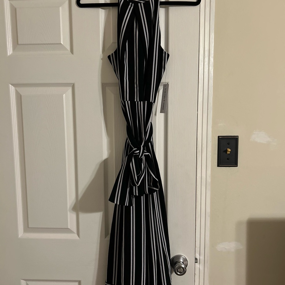 Elegant Black and White Striped  Jumpsuit